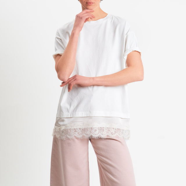 Souvenir-T-shirt doppio tessuto con pizzo - bianco