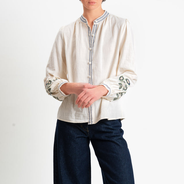 Souvenir-Camicia ricamata collo coreana - burro
