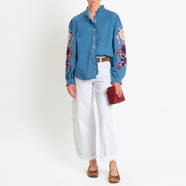 Souvenir-Camicia chambray con ricami - denim