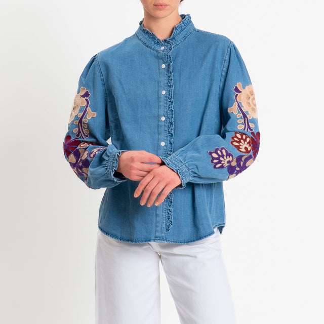 Souvenir-Camicia chambray con ricami - denim