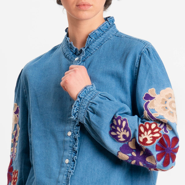Souvenir-Camicia chambray con ricami - denim
