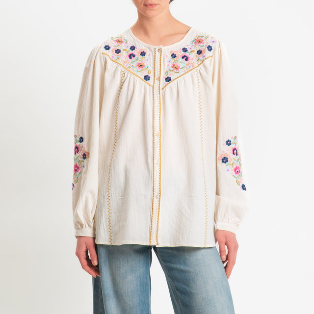 Souvenir-Camicia con ricami - burro