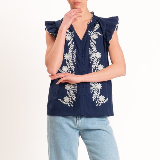 Souvenir-Camicia rouches con ricami - blu
