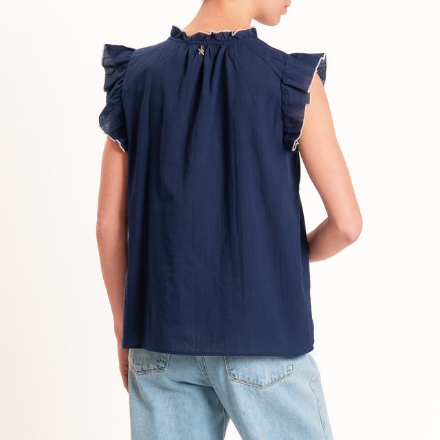 Souvenir-Camicia rouches con ricami - blu