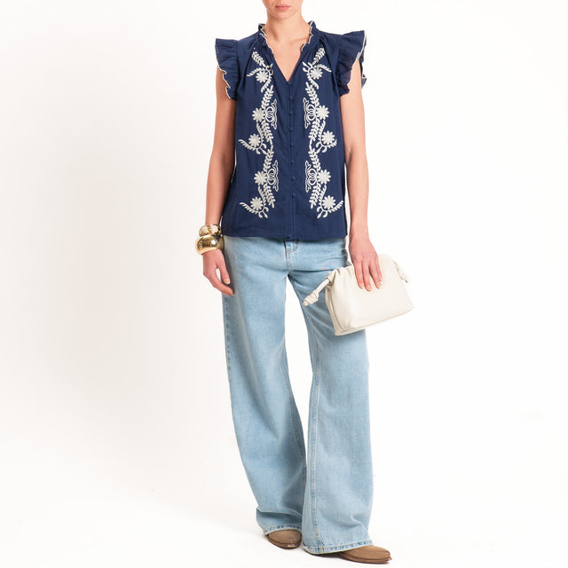 Souvenir-Camicia rouches con ricami - blu