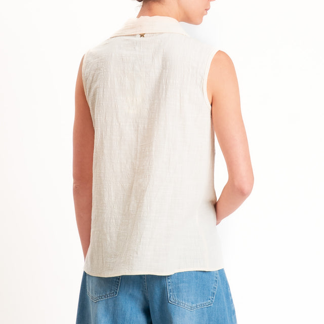 Souvenir-Camicia smanicata con ricami - burro