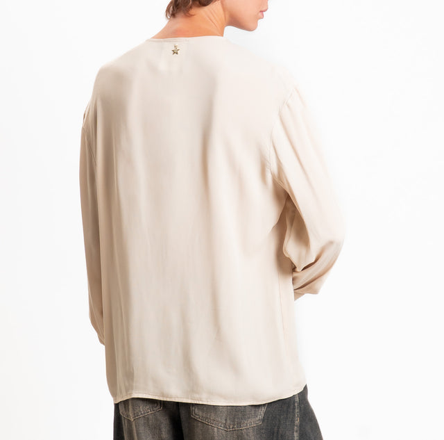 Souvenir-Blusa scollo v con dettagli ricamati - avena