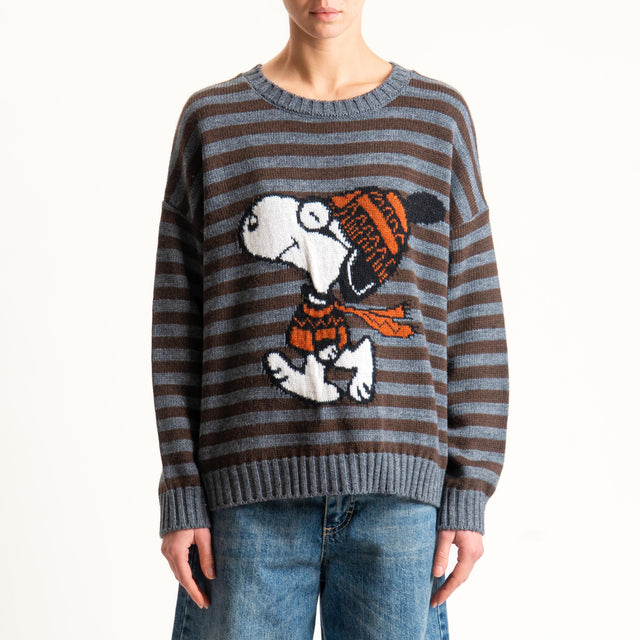 Souvenir-Maglia righe SNOOPY misto alpaca - antracite/moro