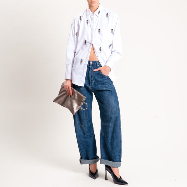 Souvenir-Camicia in cotone oversize con dettagli - bianco