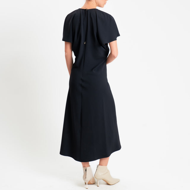 Souvenir-Abito scollo v tessuto fluido - nero