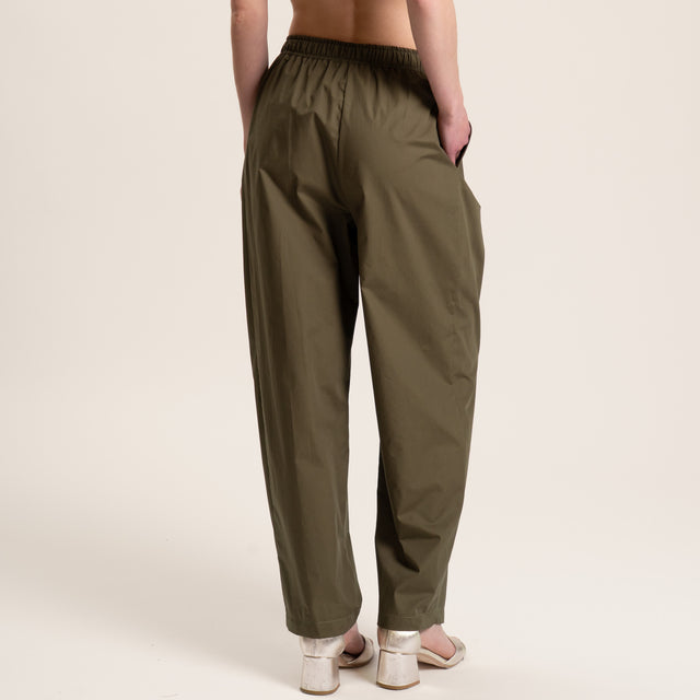 Souvenir-Pantalone popeline elastico in vita - militare