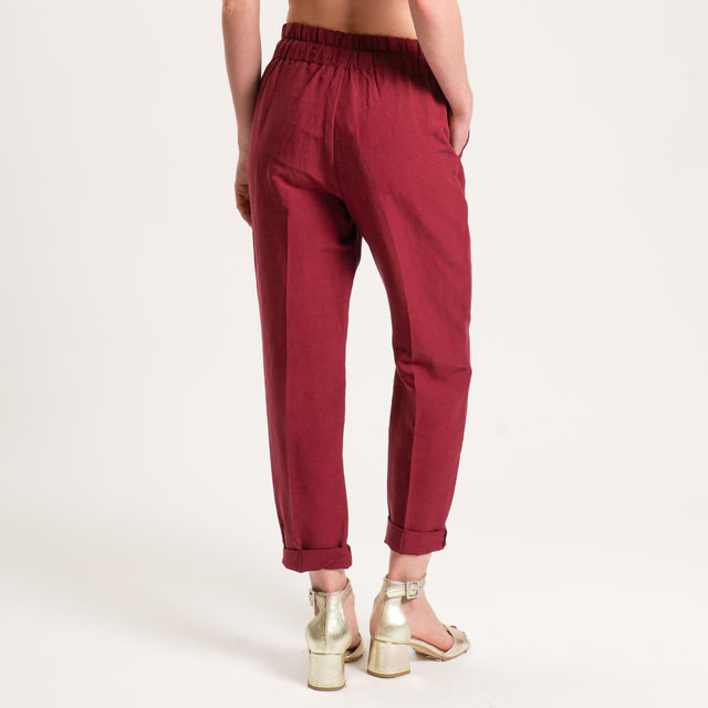 Souvenir-Pantalone misto lino elastico in vita - amarena