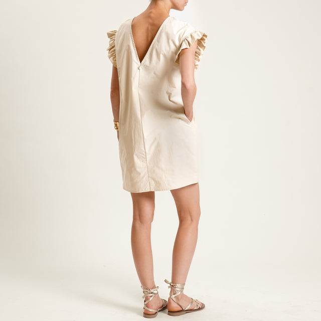 Souvenir-Abito scollo v dietro con rouches - sabbia