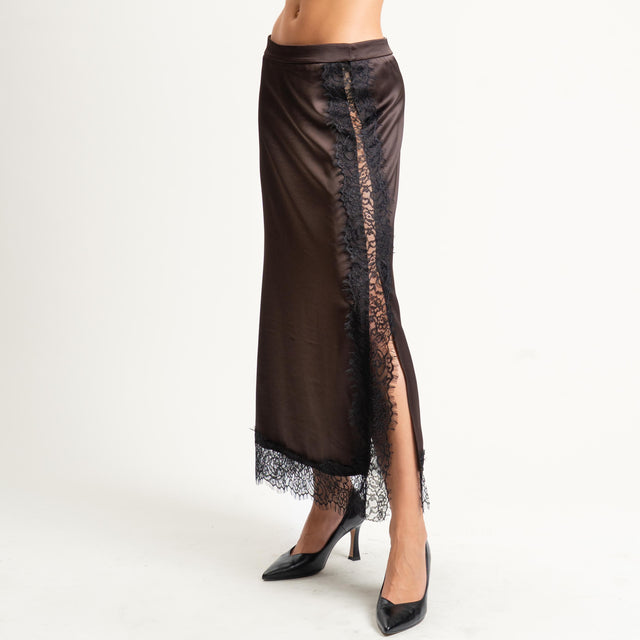 Souvenir-Gonna satin con pizzo - moro
