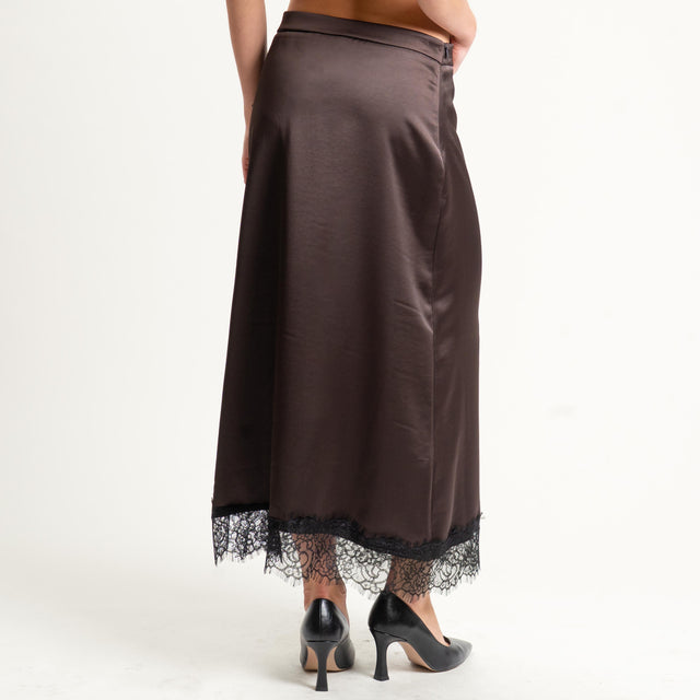 Souvenir-Gonna satin con pizzo - moro