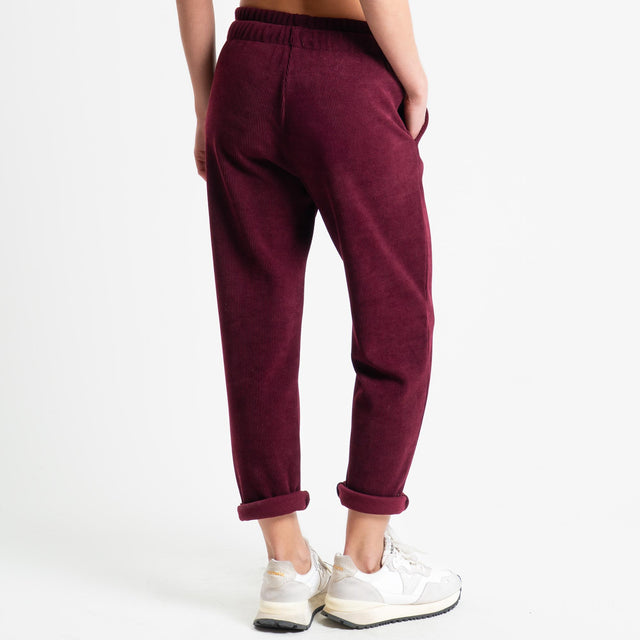 Souvenir-Pantalone velluto elastico in vita - Bordeaux