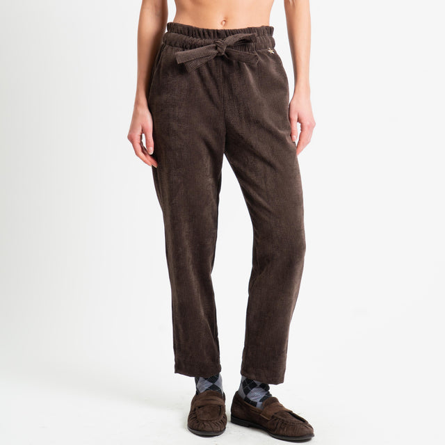Souvenir-Pantalone velluto elastico in vita - moro