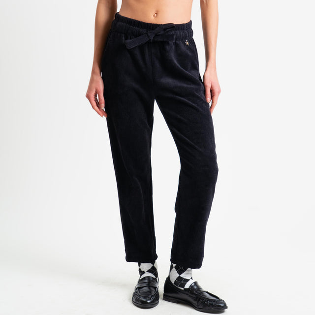Souvenir-Pantalone velluto elastico in vita - nero