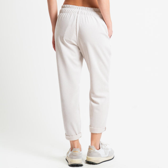 Souvenir-Pantalone velluto elastico in vita - panna