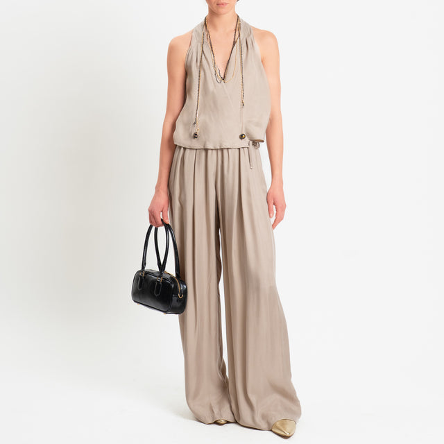 Souvenir-Pantalone elastico in vita tessuto cupro - sand