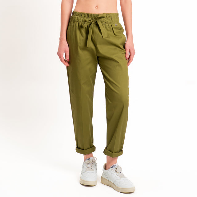 Souvenir-Pantalone cotone elasticizzato con coulisse- olive