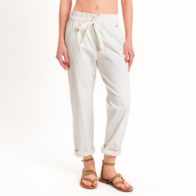 Souvenir-Pantalone cotone elasticizzato con coulisse - panna