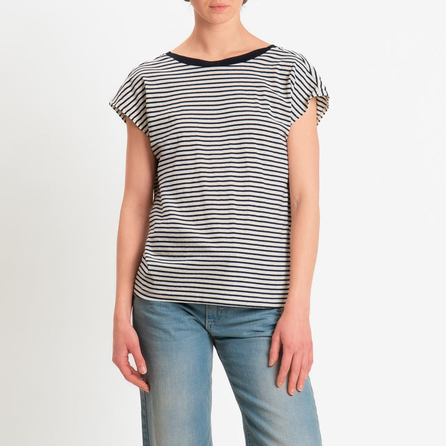 Souvenir-T-shirt a righe scollo v dietro - panna/nero