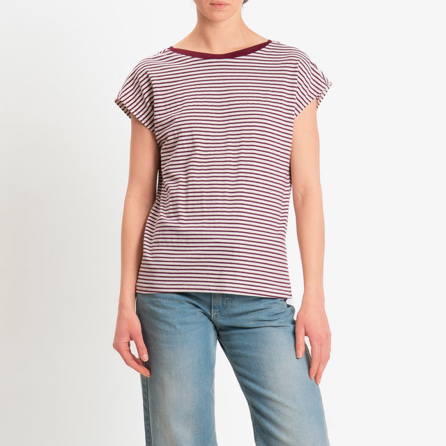 Souvenir-T-shirt a righe scollo v dietro - panna/bordeaux