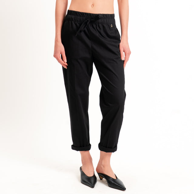 Souvenir-Pantalone cotone elasticizzato con coulisse - nero