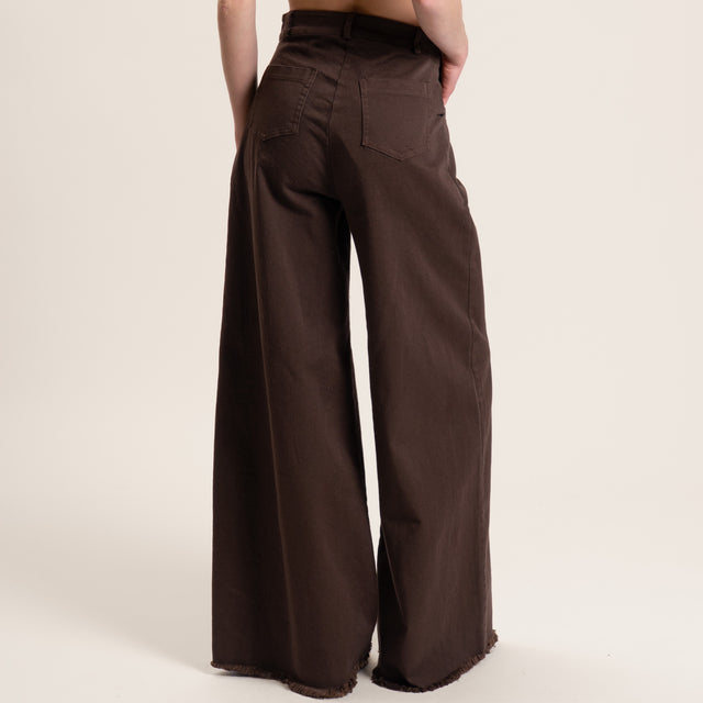 Souvenir-Pantalone wide leg sfrangiato - moka
