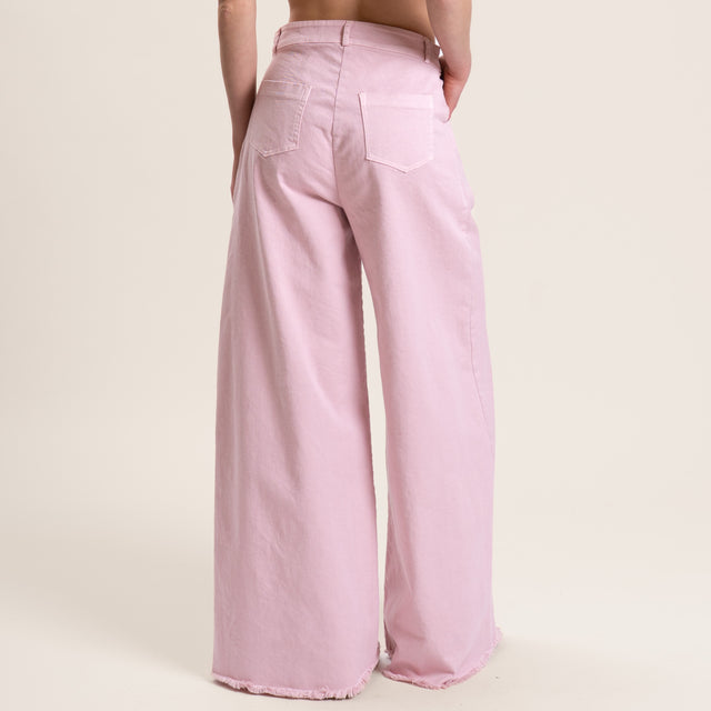 Souvenir-Pantalone wide leg sfrangiato - cipria