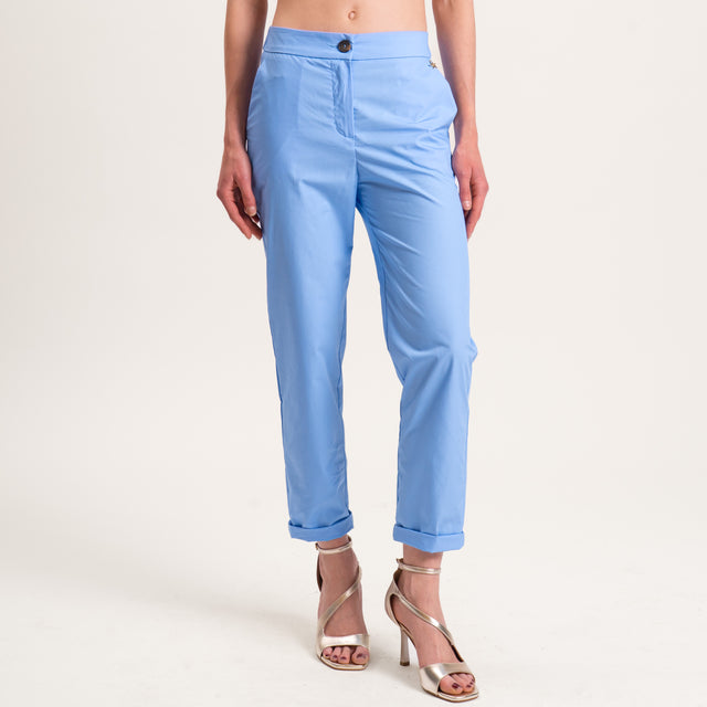 Souvenir-Pantalone popeline elastico dietro - celeste