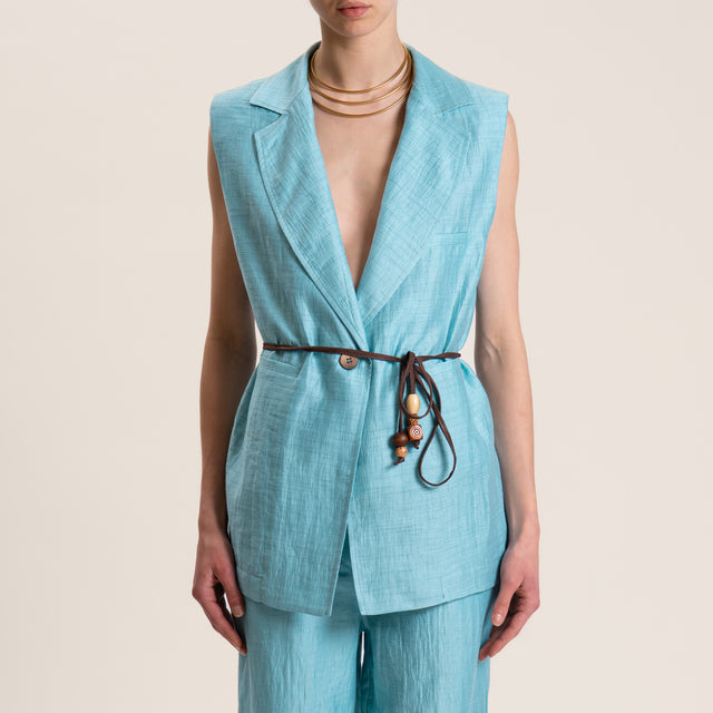 Souvenir-Gilet misto lino con spalline - turchese