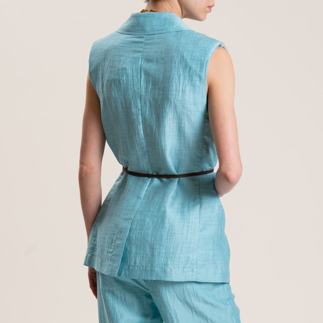 Souvenir-Gilet misto lino con spalline - turchese