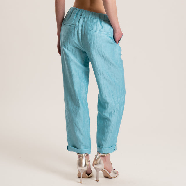 Souvenir-Pantalone misto lino elastico dietro - turchese