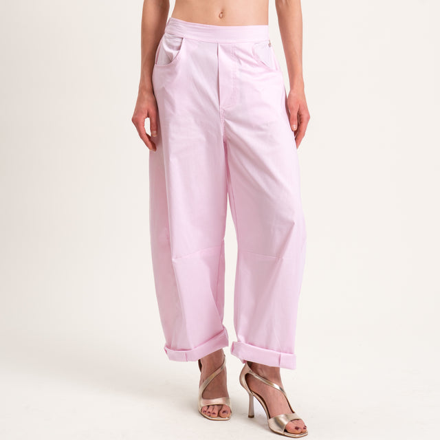 Souvenir-Pantalone barrel cotone super light elasticizzato - rosa