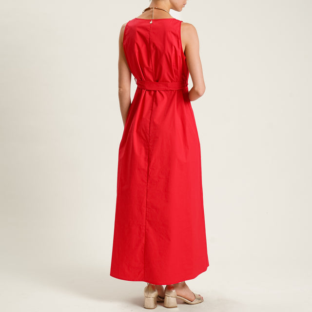 Souvenir-Abito bottoni davanti con cintura - rosso