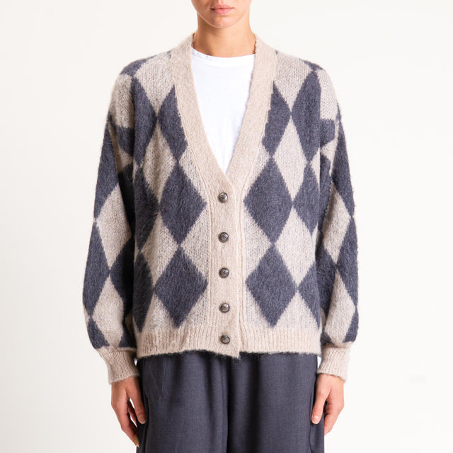 Souvenir-Cardigan rombi misto mohair - beige/piombo