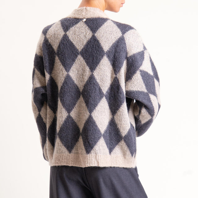 Souvenir-Cardigan rombi misto mohair - beige/piombo