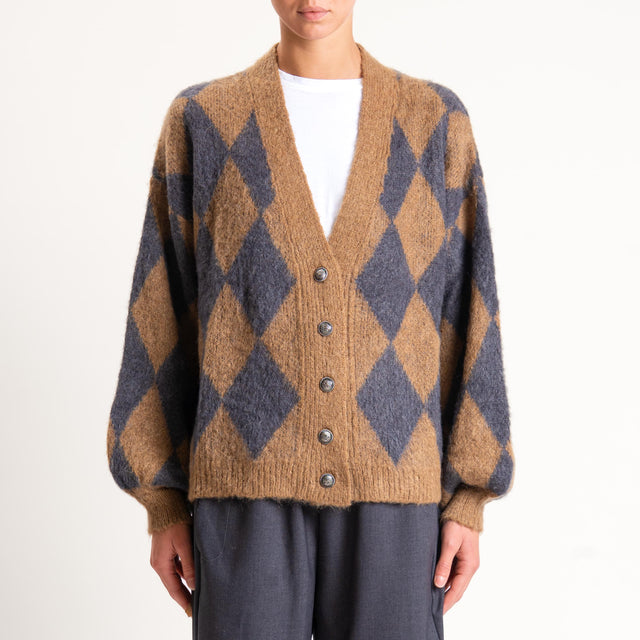 Souvenir-Cardigan rombi misto mohair - cammello/piombo