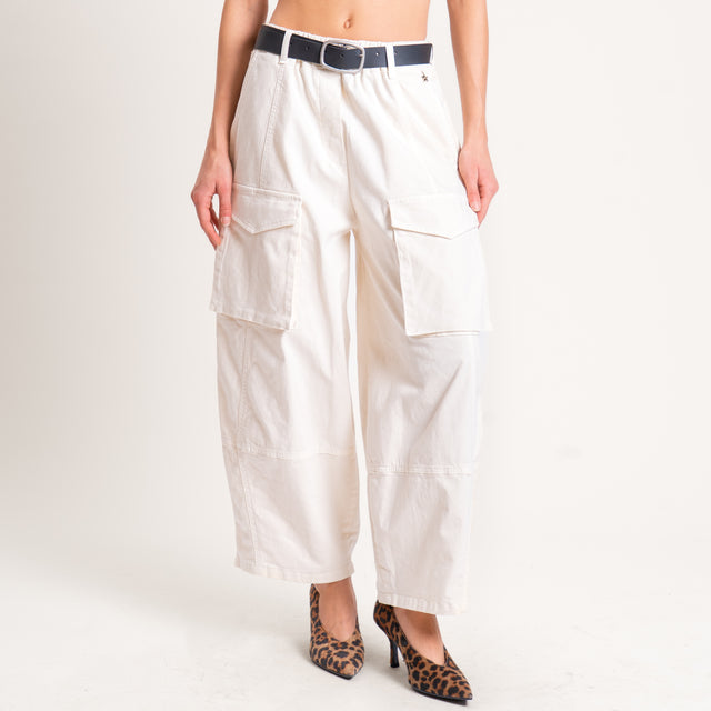 Souvenir-Pantalone cargo elastico in vita - burro