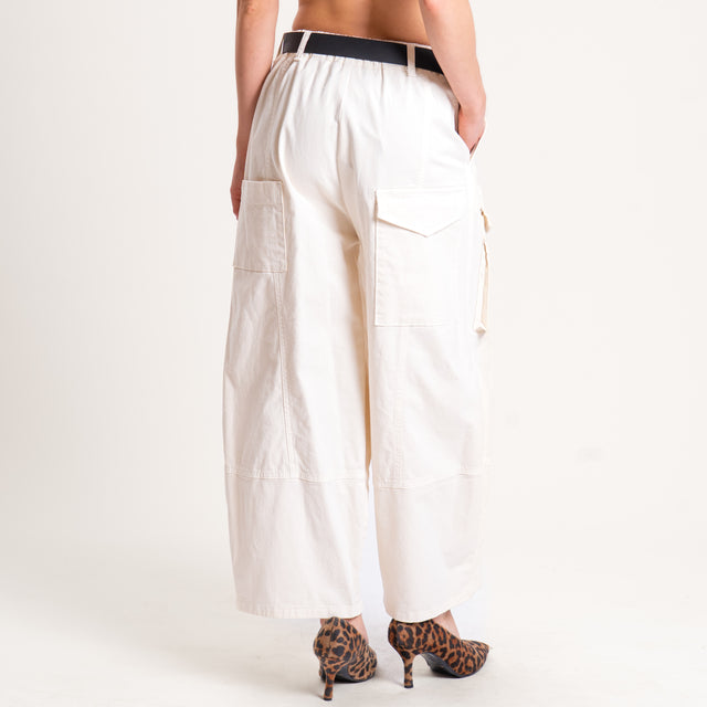 Souvenir-Pantalone cargo elastico in vita - burro