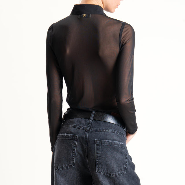 Souvenir-Camicia body ricamato in tulle - nero