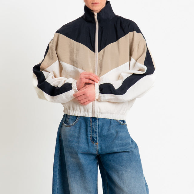 Souvenir-Bomber multicolor con zip - nero/sand/panna