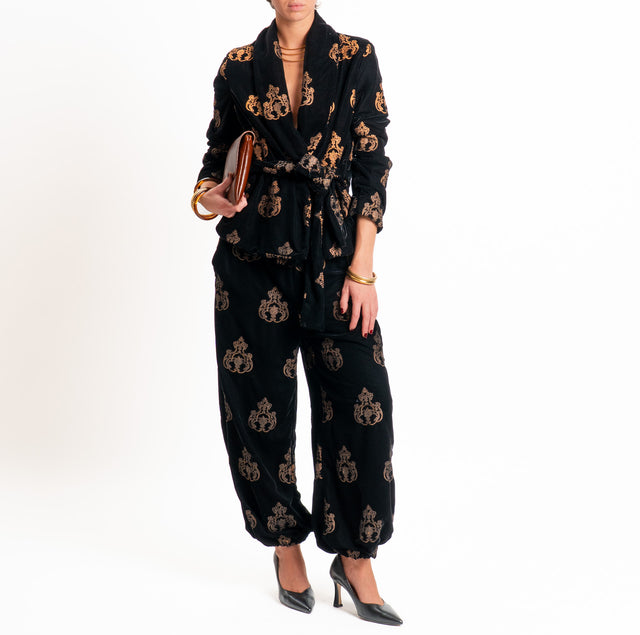 Souvenir-Kimono velluto con ricami - nero