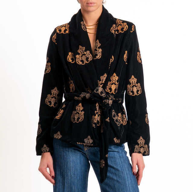 Souvenir-Kimono velluto con ricami - nero