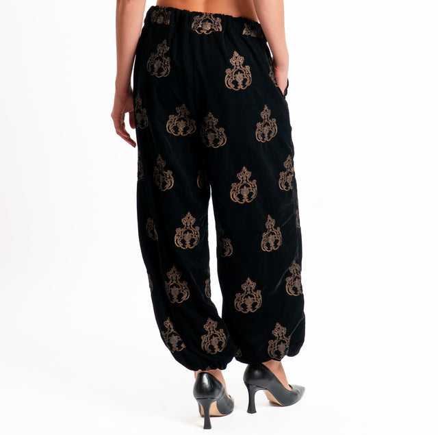 Souvenir-Pantalone velluto con ricami - nero