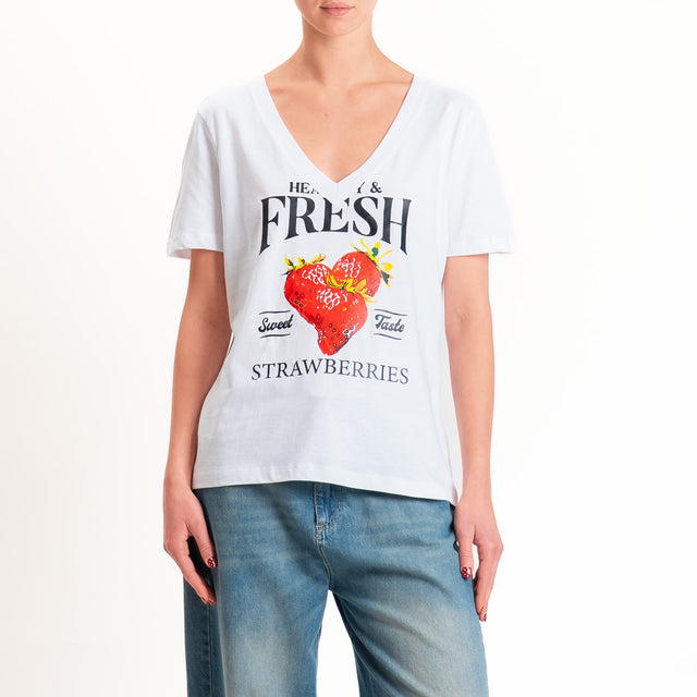 Souvenir-T-shirt scollo v stampa fragola - bianco