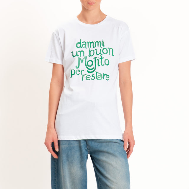 Souvenir-T-shirt"DAMMI UN BUON MOJITO PER RESTARE" - bianco