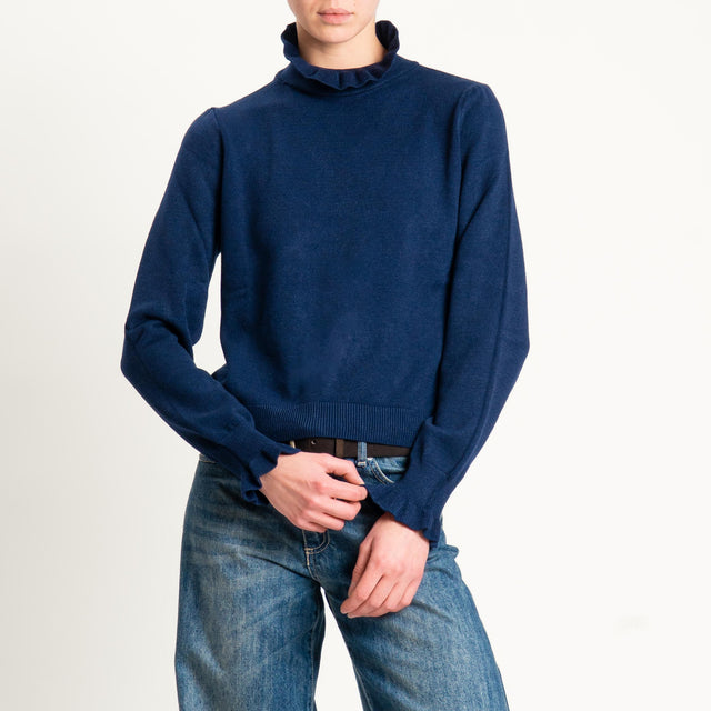 Souvenir-Maglia collo alto bordi con rouches - blu navy